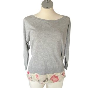 NWT Ralph Lauren Grey Sweater with Lace Bottom Floral Size L